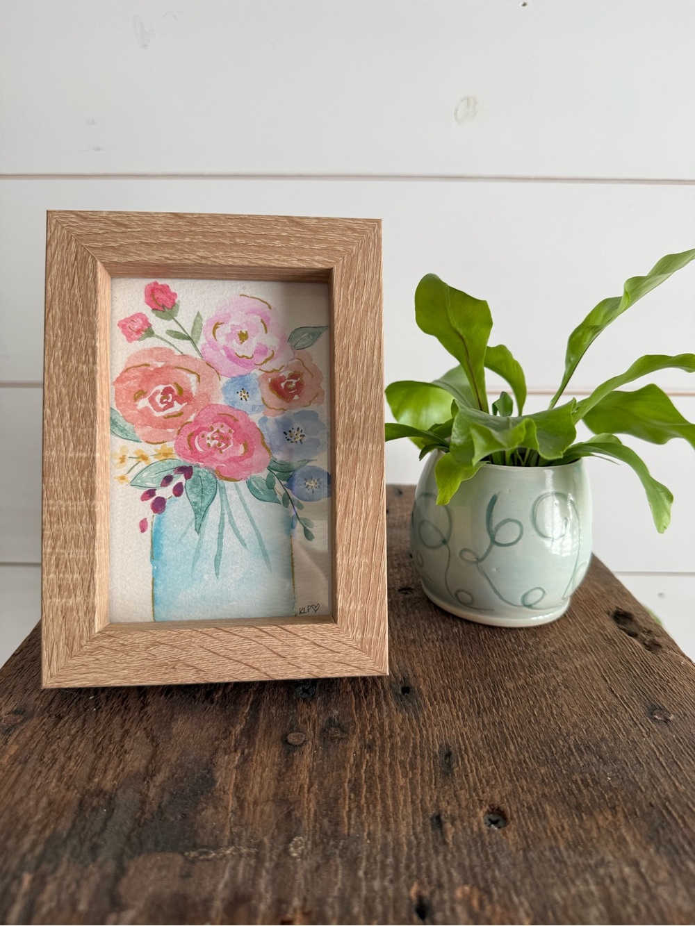 Framed hand crafted Floral Watercolor in 4x6 wooden frame